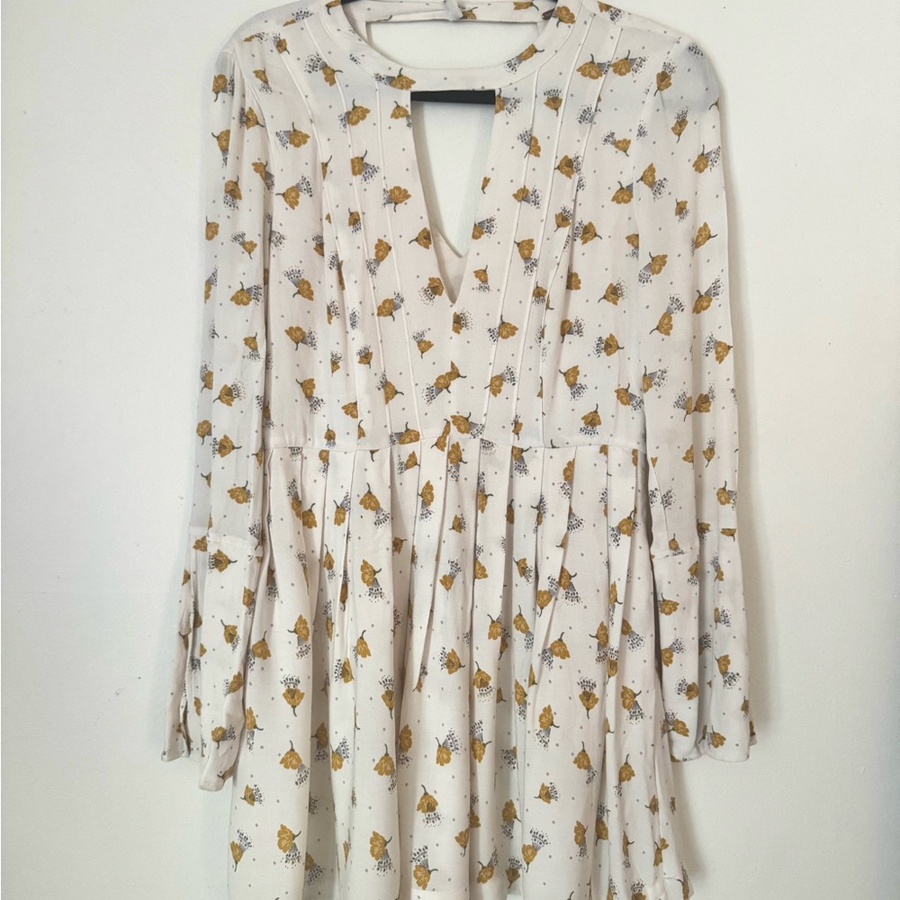 Free People White and Yellow Pleated Midi Sundress